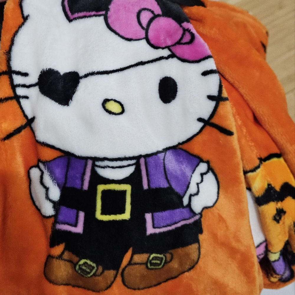 Sanrio 2 Pack Orange Halloween Spiderweb Pumpkin Hello Kitty Soft Throw Blanket - Picture 5 of 8